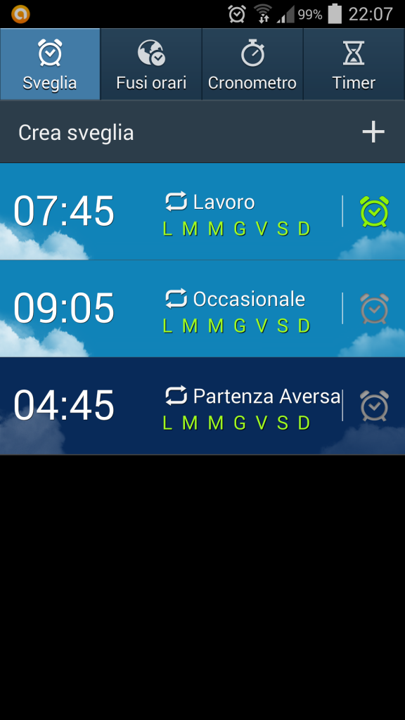 sveglia sul samsung s4