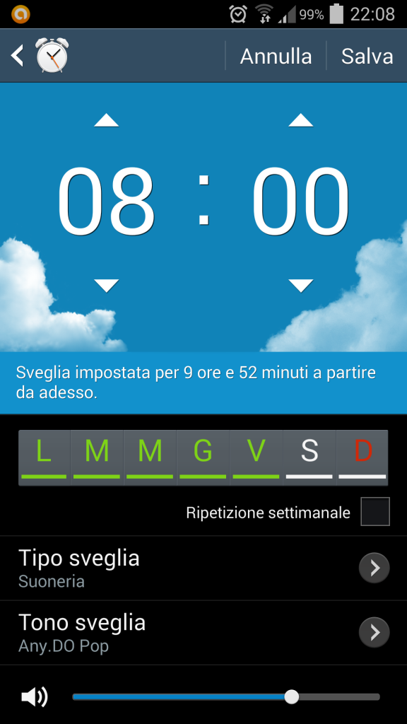 sveglia sul samsung s4